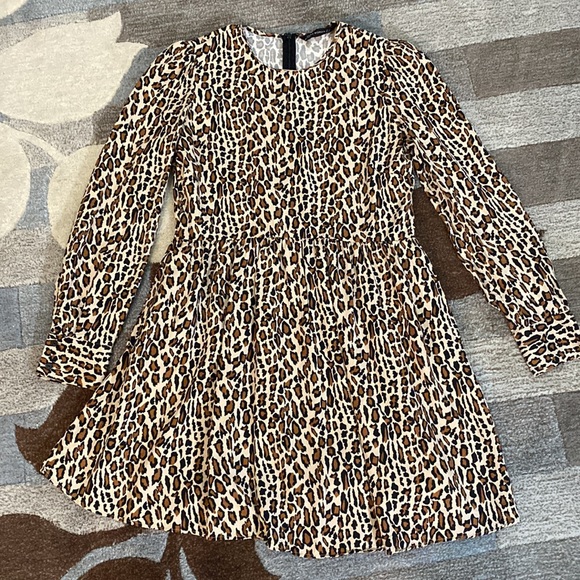 Zara Woman Leopard Print Babydoll Mini Dress ZB1 - Picture 2 of 6